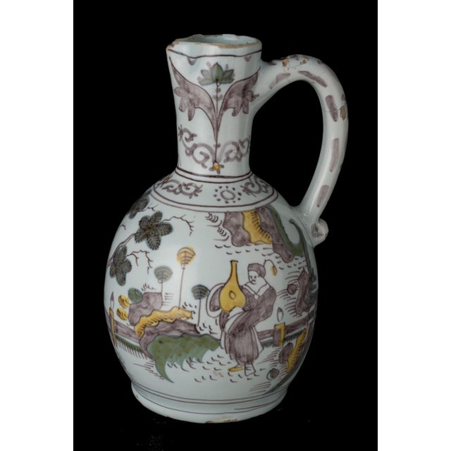 Baroque Polychrome Chinoiserie Wine Jug from Delft, 1680s For Sale - Image 3 of 13
