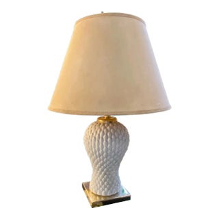 1980s, Tommaso Barbi Attributed Brass and Porcelain Italian Table Lamp For Sale