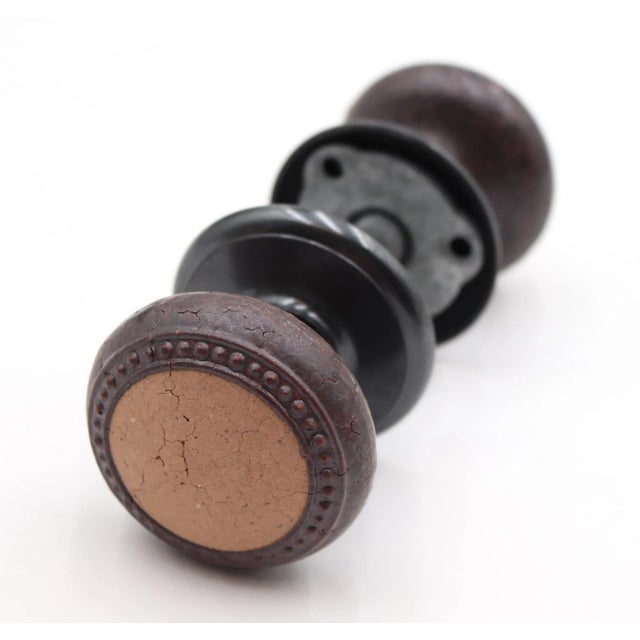 Vintage Beaded Cork Black Brass Passage Door Knob Set For Sale - Image 4 of 6