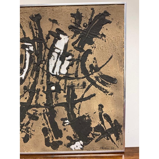 Brown Italian Abstract Expressionist Painting by Ugo Sterpini, Signed and Dated 1958 For Sale - Image 8 of 12