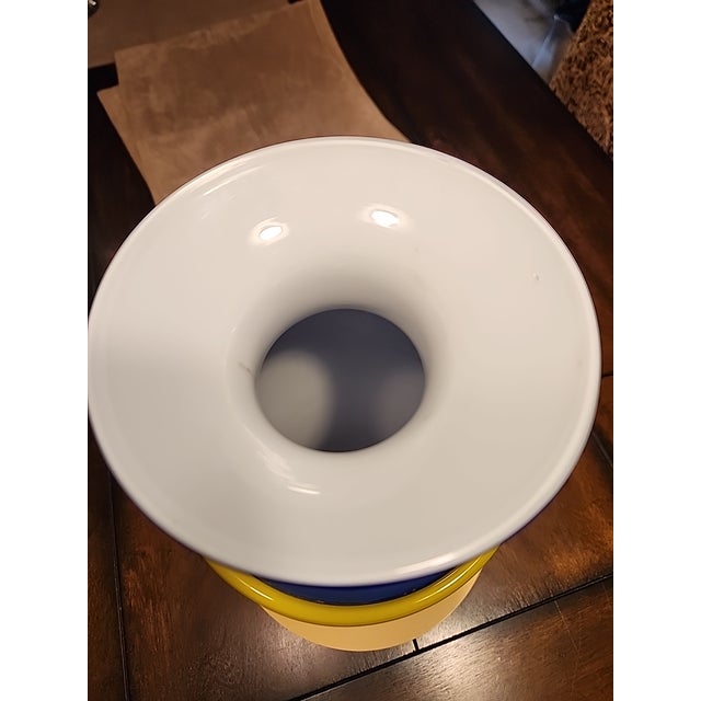 Pop Art Carlo Moretti Murano Cased Glass Vase -Cobalt With Yellow Spiral Wrap -4.4lbs - For Sale - Image 3 of 8