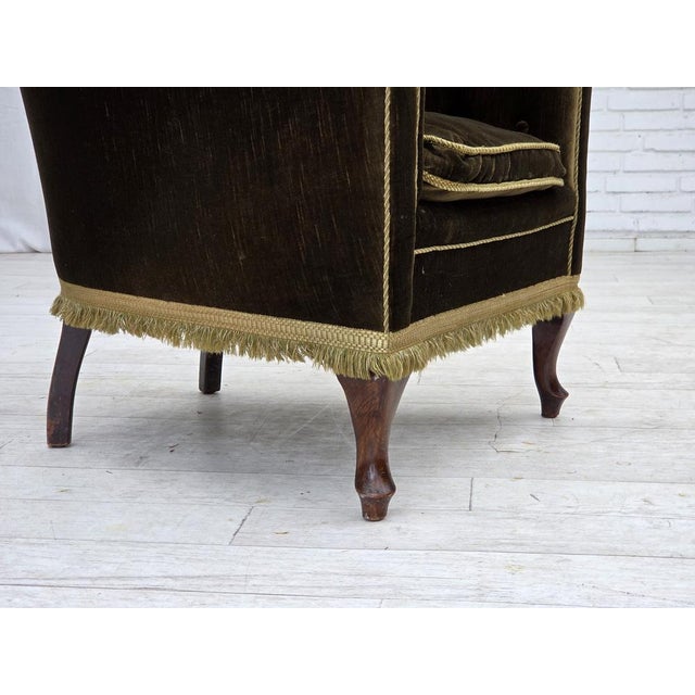 Scandinavian Armchair in Green Velour and Ash For Sale - Image 14 of 18
