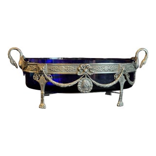 19thC European Louis XVI Silver Blue Jardiniere Bowl For Sale