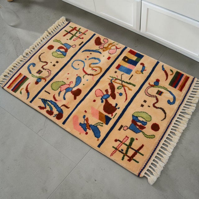 Mid-Century Modern Kandinsky - Four Parts - Inspired Hand Knotted Area Rug Small Rug 2′7″ × 4′2″ For Sale - Image 3 of 18