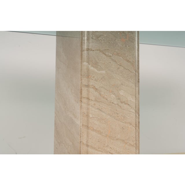 Matched Italian Travertine & Glass Dining Suite | Pedestal Dining Table + Coffee Table, c.1970s For Sale In San Francisco - Image 6 of 18