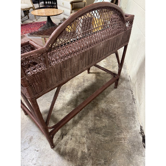 1960s Vintage Boho Coastal Painted Wicker Bar Desk For Sale - Image 5 of 10