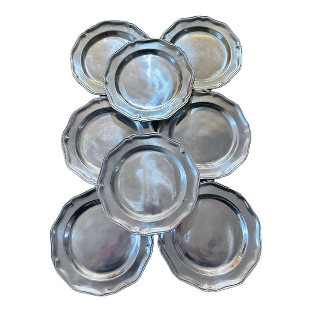 Mid-Century American Pewter Plates by Wilton - Set of 8 For Sale