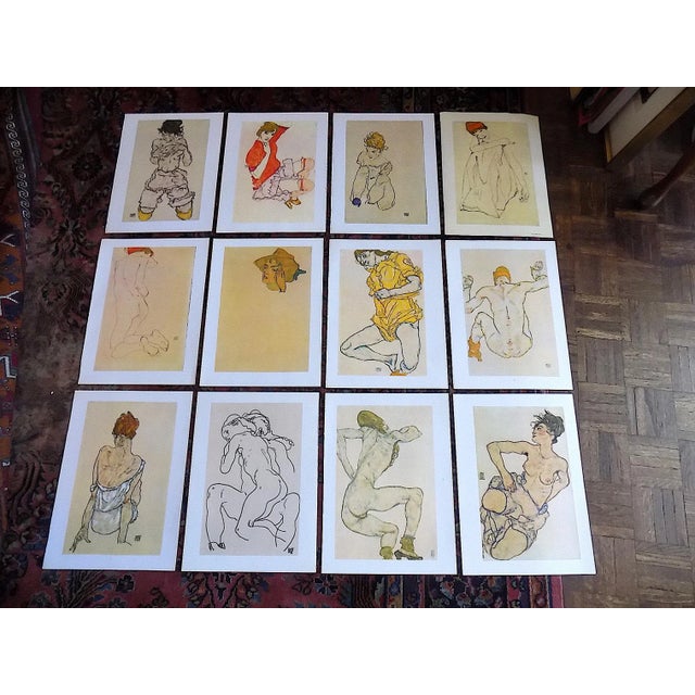 Tan Authentic Vintage 20th Century Signed Egon Schiele Expressionist Nude Female Figural Lithographs - Set of 12 For Sale - Image 8 of 8