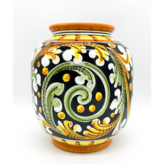 1980s 1980's Italian Caltagirone Ceramics Polychrome Hand Painted Terra Cotta Vase For Sale - Image 5 of 8