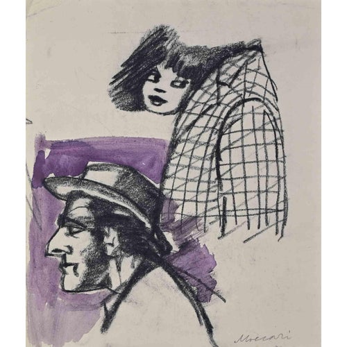 Mino Maccari, The Appointment, 1960s, Charcoal For Sale