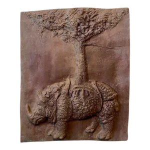 Leonard Baskin, Bronze Sculpture Relief Rhinoceros with Tree American Modernist Leonard Baskin, 1967