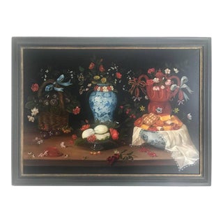 20th Century Still Life of Fruit, Flowers and Pottery For Sale