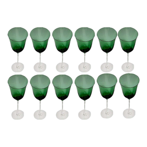 Green Glass Water Goblets Made in Czech Republic - Set of 12 - Christmas Dining