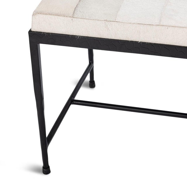 2020s Modern Farmhouse Ivory Hide Patchwork Bench For Sale - Image 5 of 5