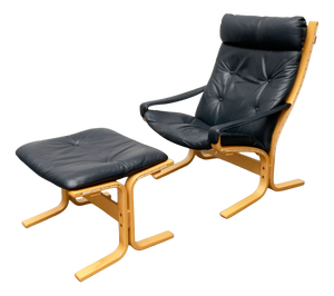 Set of Norwegian Siesta Leather Lounge Chair with Ottoman by Ingmar Relling for Ekornes