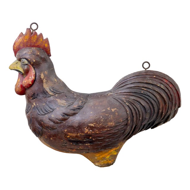 19th Century French Carved Wood Rooster Shop Display, 1880s For Sale
