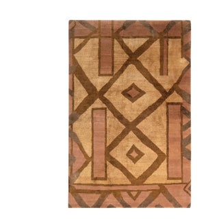 Primitive Cubist Style Rug Beige-Brown and Pink Wool-Silk Rug by Rug & Kilim For Sale