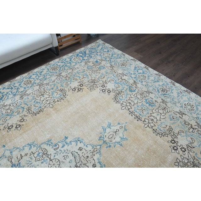 Textile 1970s Vintage Persian Handmade Wool Cotton Blue Area Rug For Sale - Image 7 of 11