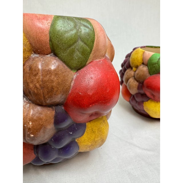 Avocado Vintage Mid Century Traditional Style Fruit Multicolor Ceramic Vases- A Pair For Sale - Image 8 of 11