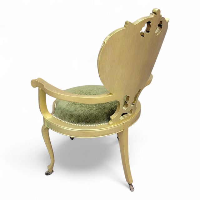 Victorian Antique Victorian Gold Carved Ornate Corner Chair Newly Reupholstered in Green Velvet For Sale - Image 3 of 4