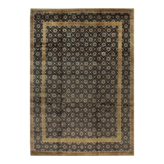 8x10 Bespoke Vibrant Brown Floral Geometric Hand Knotted Wool Rug For Sale