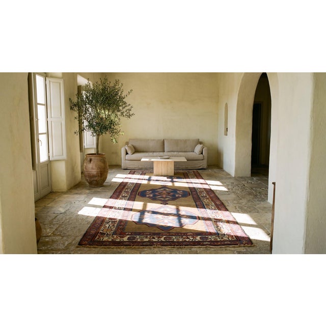 Sienna Exceptional Brown-Sienna Color and Multi Color Border With Geometric Pattern Antique Persian Bijar Rug For Sale - Image 8 of 9