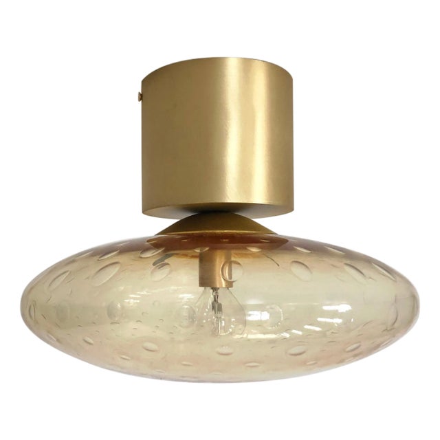 21st Century Satin Brass and Amber Bubbles Uno Flush Mount by Fabio LTD For Sale