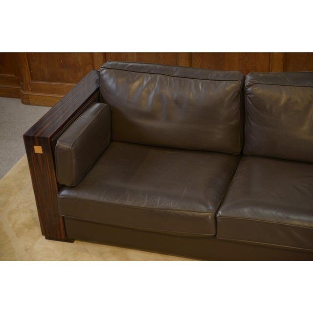 Brown Minimalist Sofa in Leather and Macassar Ebony, 1980s For Sale - Image 8 of 15