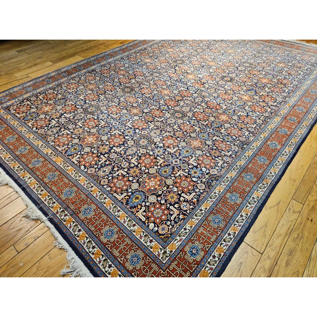 Vintage Persian Tabriz Afshan Rug, Hand-Knotted Wool, Allover Geometric Caucasian Kuba Pattern, Navy & Red, 10x14 For Sale - Image 12 of 12