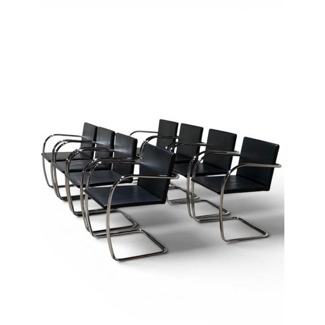 Mid-Century Modern Knoll Brno Dining Chairs by Mies Van Der Rohe in Black Leather For Sale - Image 3 of 6