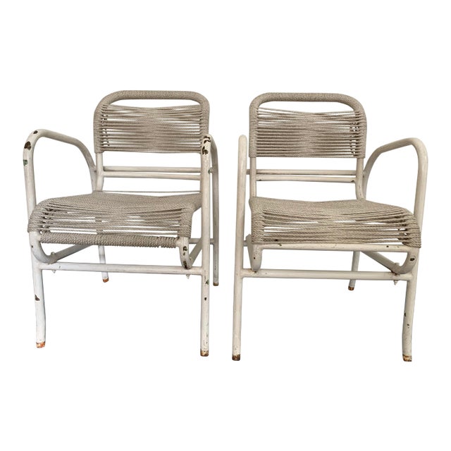 Vintage Iron and Rope Garden Chairs- A Pair For Sale