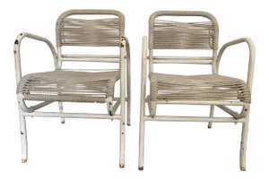 Vintage Iron and Rope Garden Chairs- A Pair