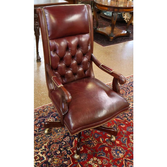 2010s Hancock and Moore Tufted Oxblood Red Leather Adjustable Office Desk Chair For Sale - Image 5 of 10
