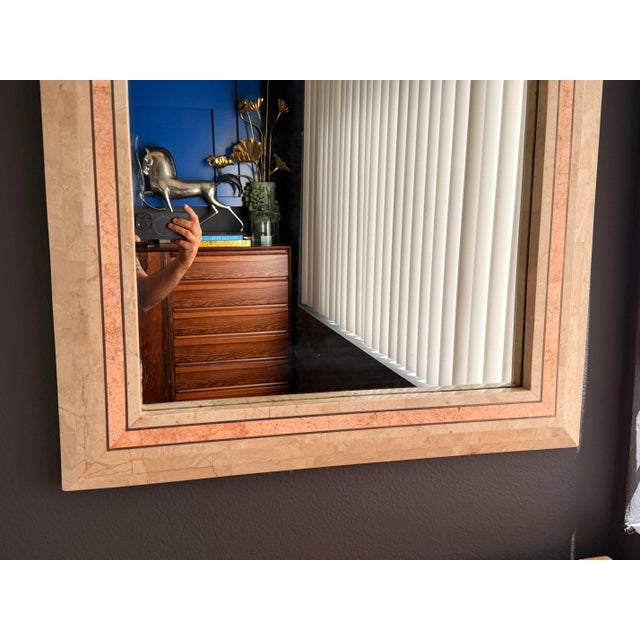 Maitland - Smith 1980s Tessellated Fossil Coral and Pink Stone Wall Mirror For Sale - Image 4 of 12