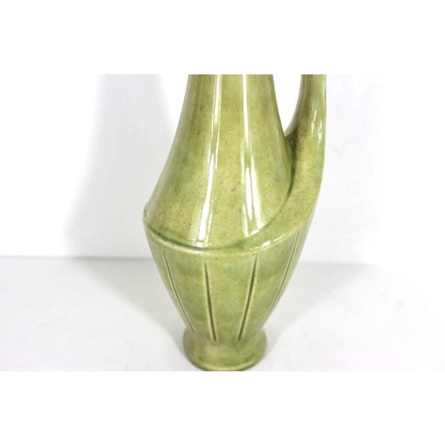 1940s Art Deco Green Geometric Pitcher Vase Jug With Handle For Sale - Image 6 of 10