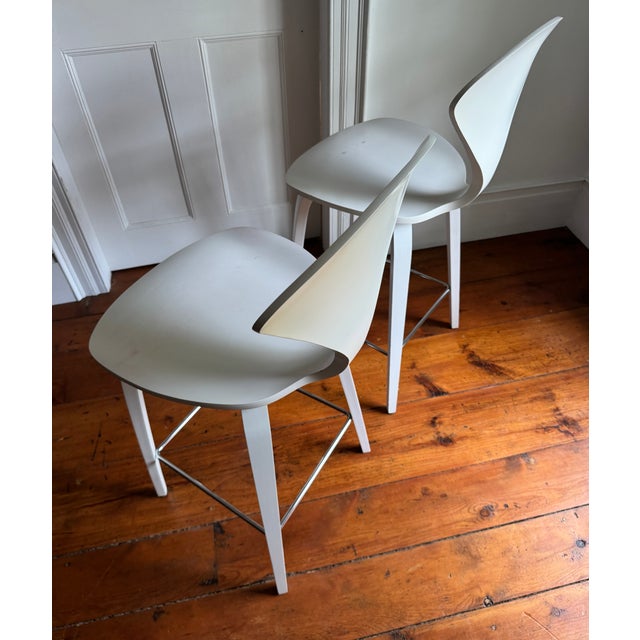 Wood Pair of Authentic Cherner Chair Company White Counter Stools — Sold as-Is For Sale - Image 7 of 8