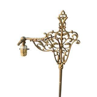 Antique Brass Bridge Floor Lamp, Cast Iron Base by Rainaud For Sale