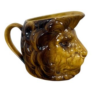 Antique Sarreguemines Lion Head Creamer Jug, 1900 For Sale