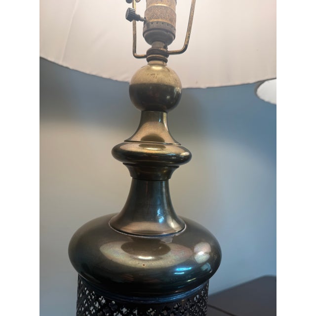 Mid 20th Century Vintage Moroccan Pierced Metal Table Lamps - a Pair For Sale - Image 5 of 10
