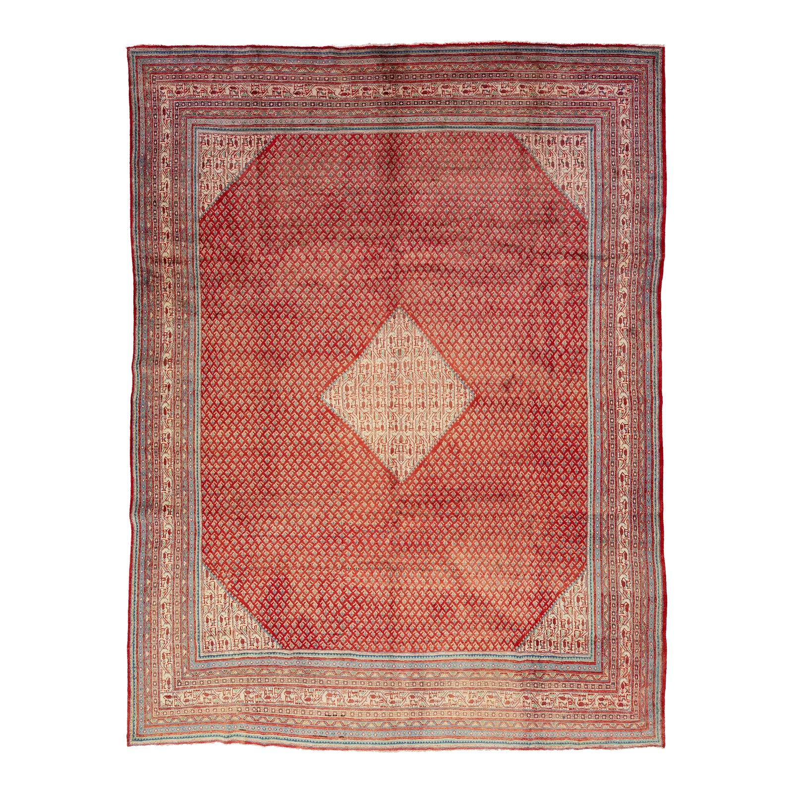 Vintage Red Mahal Persian Wool Rug With All Over Geometric Pattern ...