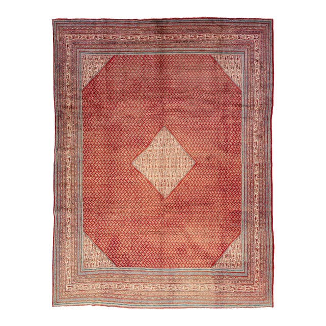 Vintage Red Mahal Persian Wool Rug With All Over Geometric Pattern For Sale