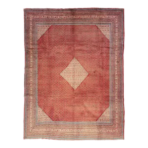 Vintage Red Mahal Persian Wool Rug With All Over Geometric Pattern