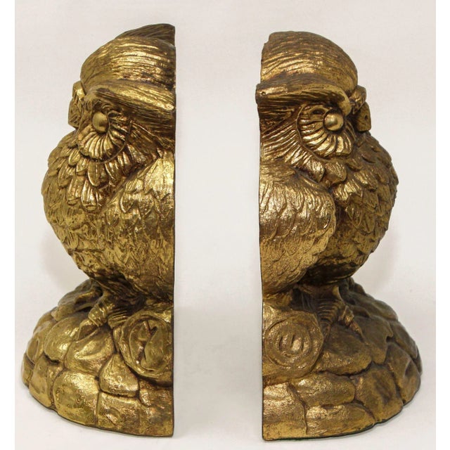Vintage Cast Solid Brass Owl Bookends Mid-Century Modern 1950s For Sale In Palm Springs - Image 6 of 11