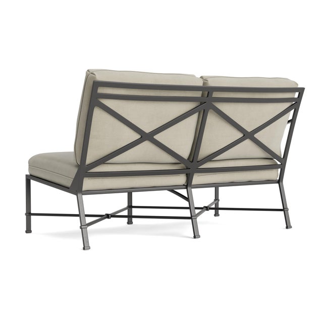 Not Yet Made - Made To Order Brown Jordan Venetian Left Arm Loveseat, Textured Pewter frame with Fusion Meadow fabric For Sale - Image 5 of 11