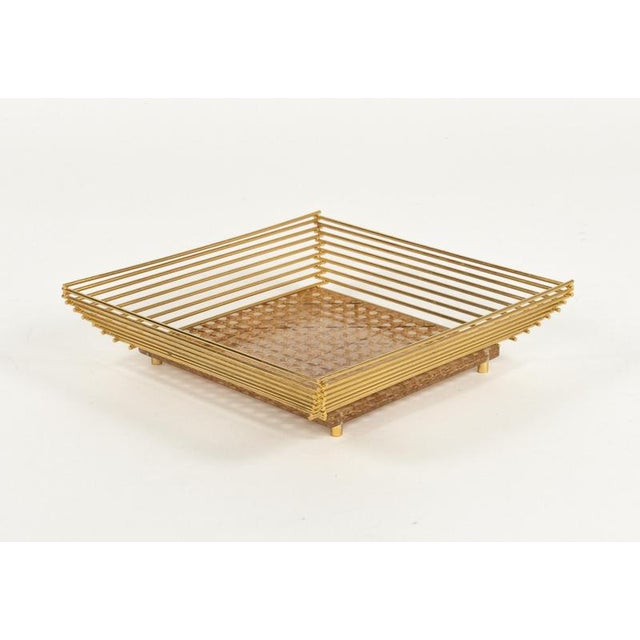 Acrylic Glass, Rattan and Brass Vide-Poche or Centerpiece in the style of Dior Home, Italy, 1970s For Sale - Image 9 of 13