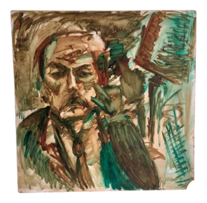 Large Vintage Mid-Century Modern Style Original Oil Male Portrait Painting on Board by Doris Calrson