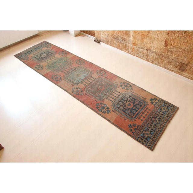 Mid-Century Modern Distressed Oushak Runner Rug - 2'12" X 11'2" For Sale - Image 3 of 11