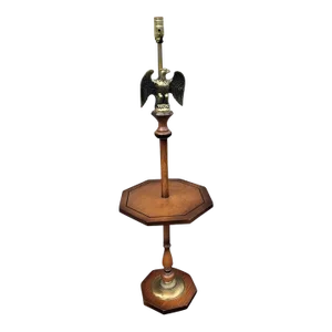 1960s Solid Wood and Bronze Eagle Mounted Floor Lamp Table