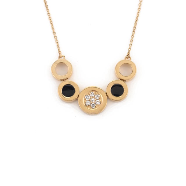 Art Deco Unique Black Onyx and Diamond Chain Necklaces in 14k Solid Yellow Gold For Sale - Image 3 of 8