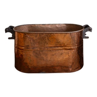 Antique Copper Boiler or Washtub for Planter Beverage Cooler or Firewood Holder For Sale